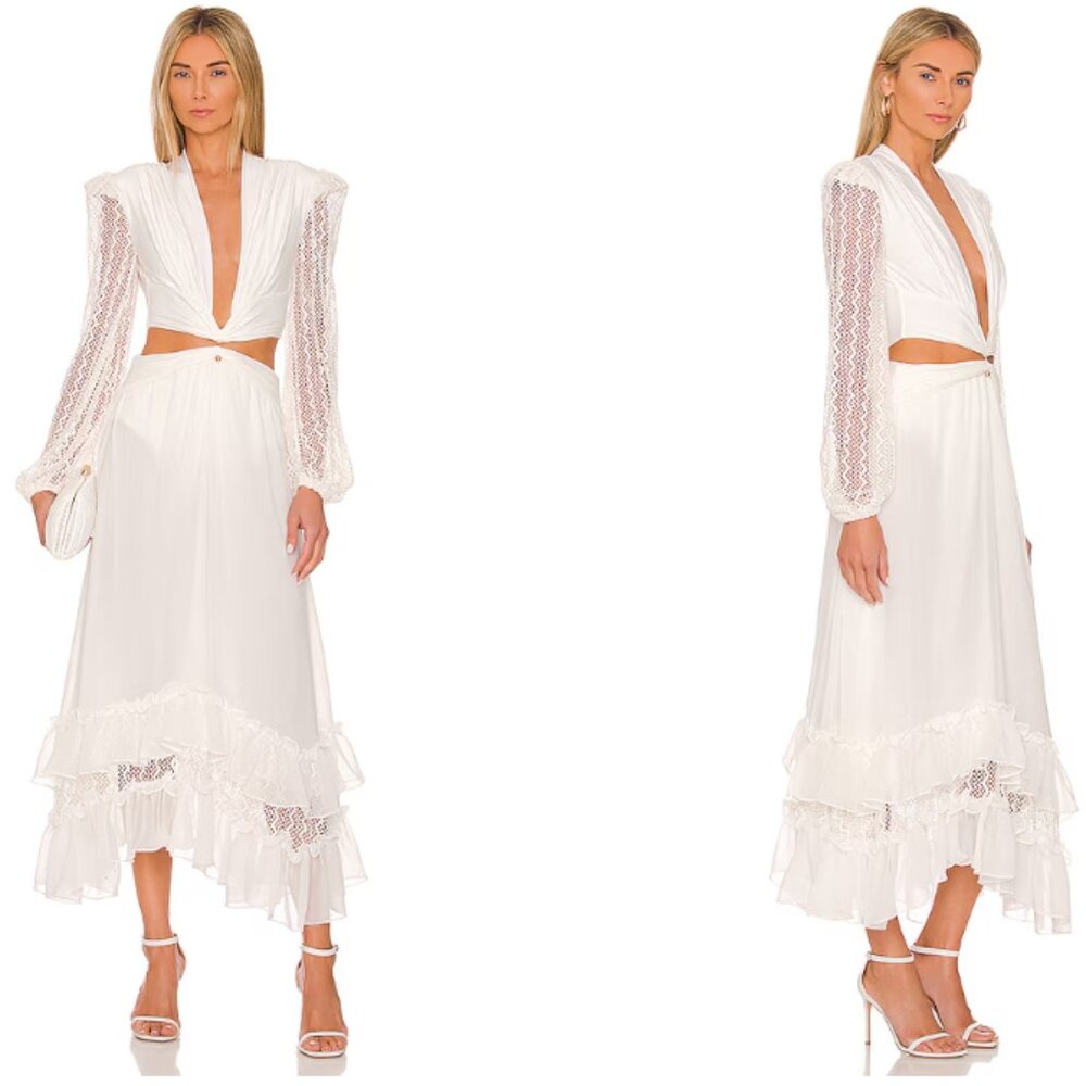 PATBO Plunge Lace Sleeve Maxi Dress in White NWOT - Picture 3 of 11
